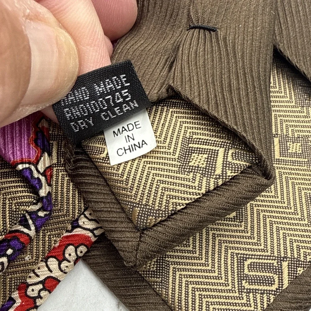 Steven Land Big Knot Silk Tie Black Gold White Geometric Art Deco Mens Necktie